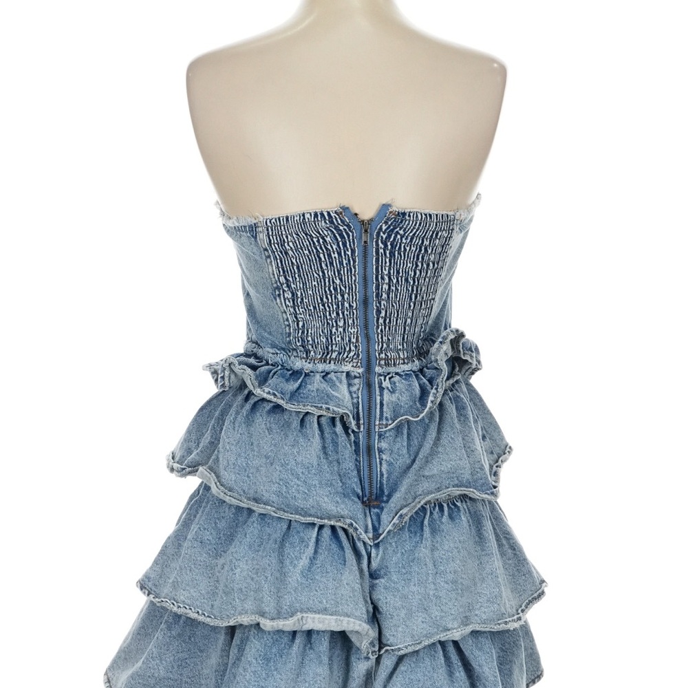Strapless Denim Ruffle Dress - Picture 2 of 2